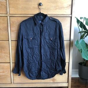 Polo Ralph Lauren Women's Blouse Button Shirt Top Loop Collar Black, Size 6